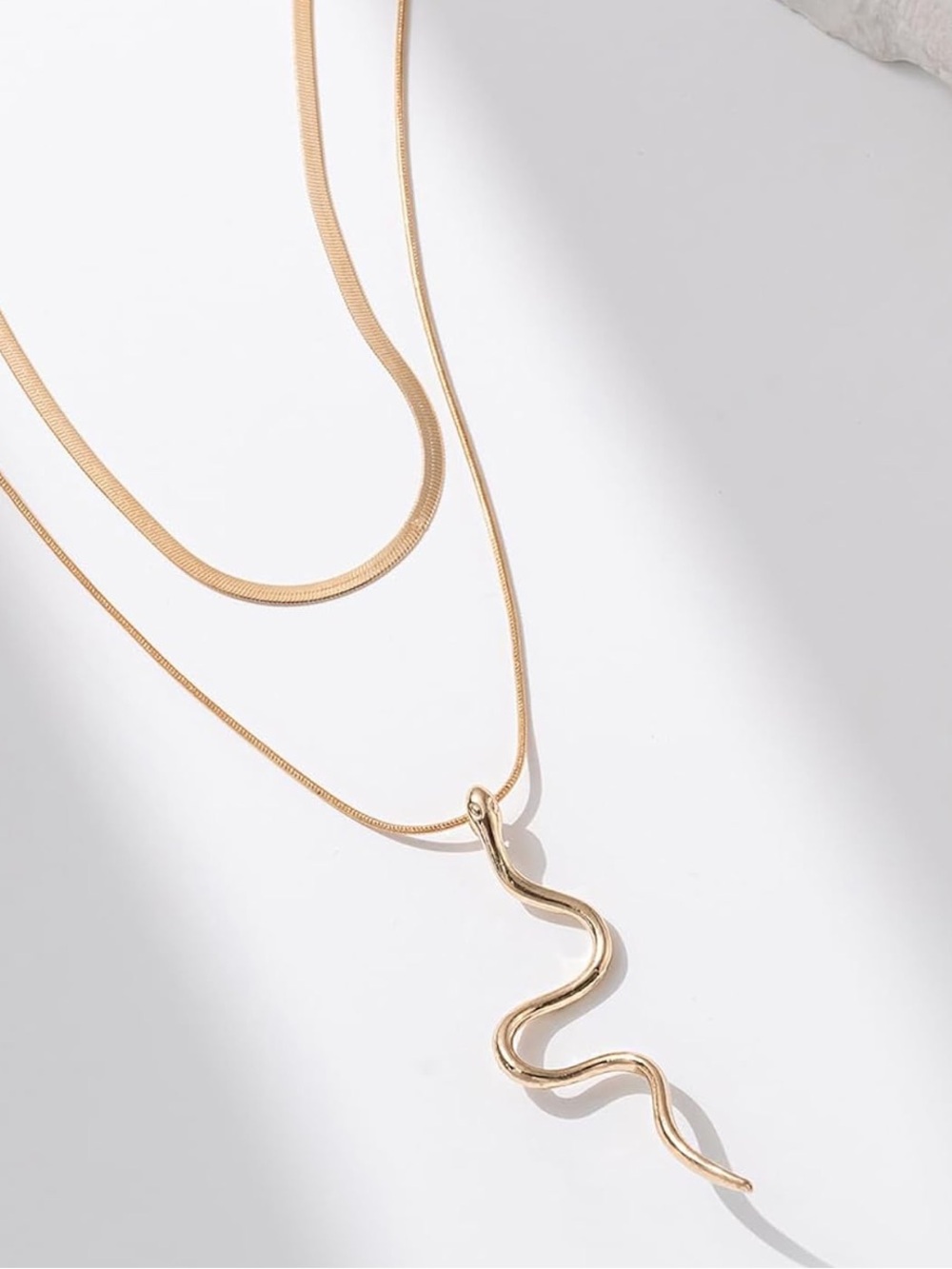 Gold Snake Pendant Necklace – Minimalist Serpent Statement Necklace